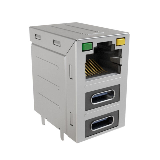 安費(fèi)諾模塊化連接器 RJE36188344CH 堆疊 RJ45，2 個(gè) USB Type C，帶 LED G/Y
