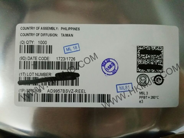ADI AD9957BSVZ 1 GSPS正交數(shù)字升頻器，帶18位I/Q數(shù)據(jù)通道和14位DAC