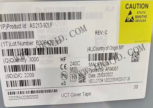 Skyworks 射頻開(kāi)關(guān) AS213-92LF 0.1GHz 至 3GHz pHEMT GaAs SPDT 開(kāi)關(guān) IC