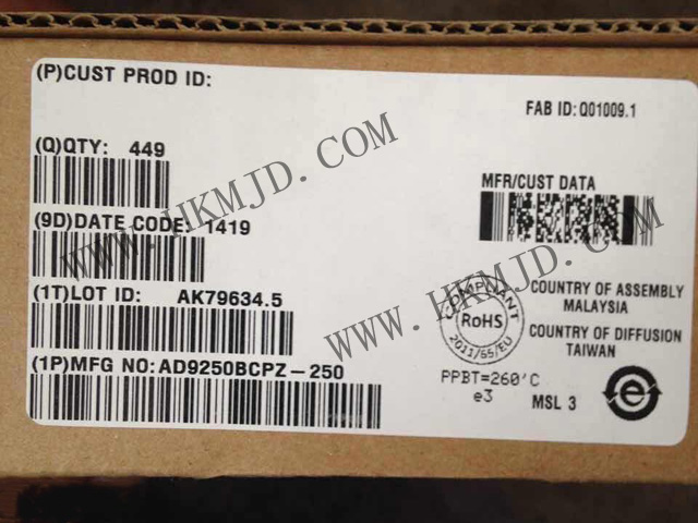 AD9250BCPZ-250模數(shù)轉(zhuǎn)換器的特點：250 MSPS、JESD204B、14位雙通道ADC